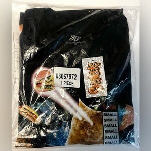 NWT Men’s Small T-Rex & Cat Firing Laser at Burger In Space Shirt Bioworld Weird